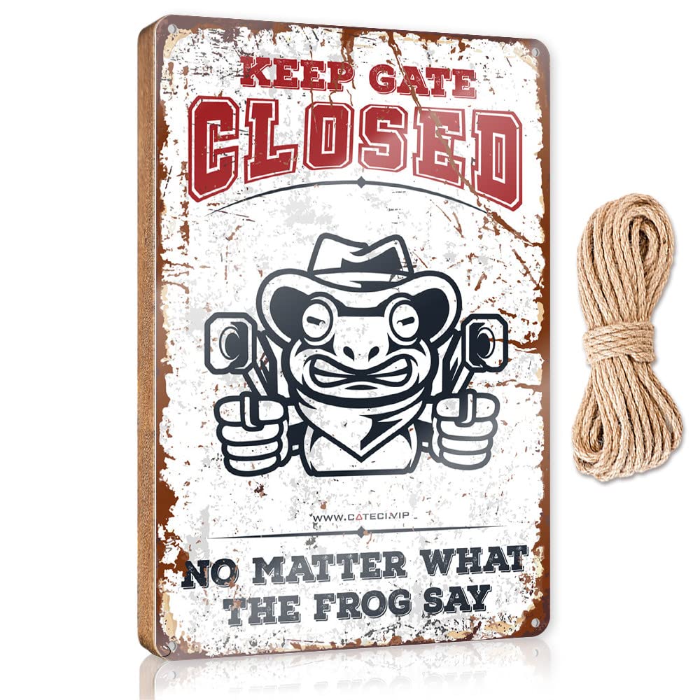 HELIOFORGE Office Signs For Desk Funny Keep Gate Closed No Matter What The Frog Say Wooden Sign(15X28CM)