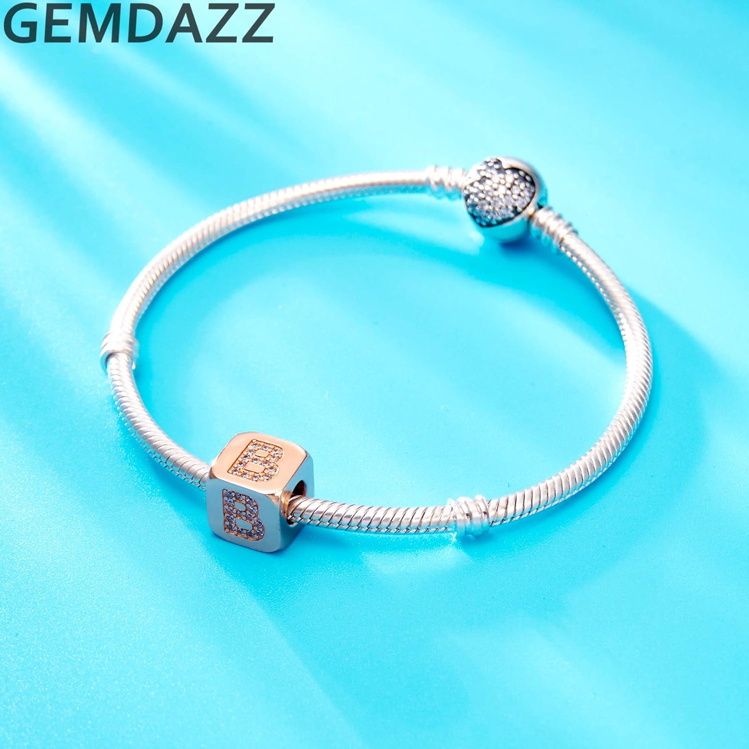 GEMDAZZ Dice Charm 26 Letters Beads with CZ, 925 Sterling Silver Initial A-Z Uppercase Alphabet Cube Charm fits Personalized Women Bracelet, Gifts for Birthday/Christmas/Friends/Family/Lover - Image 2