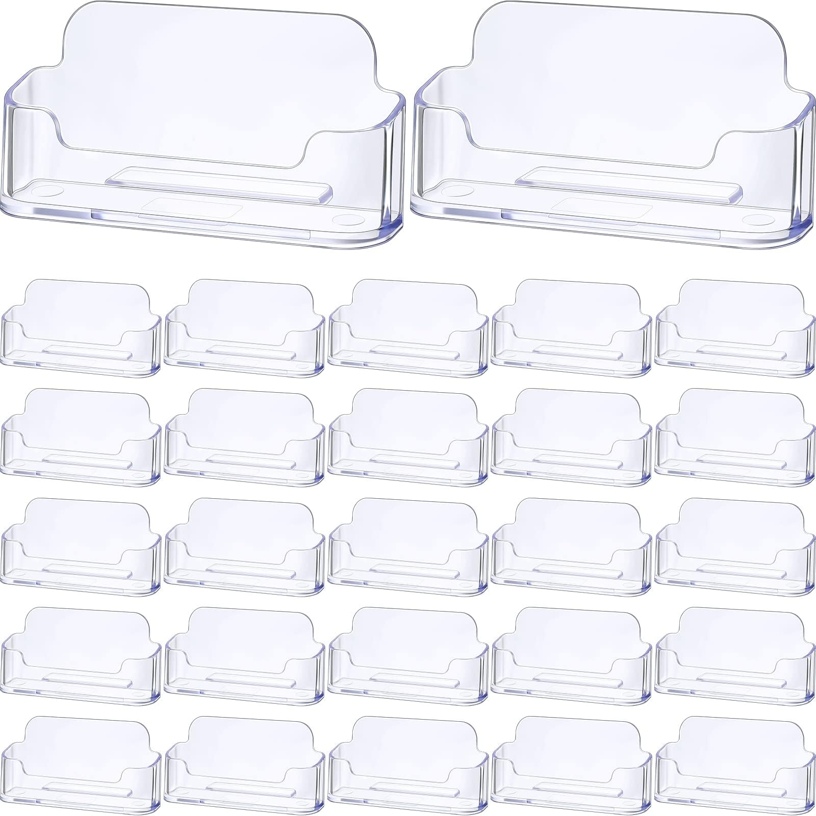 Leinuosen 50 Pack Business Card Holder for Desk Acrylic Business Card Holder Display Clear Label Stand Label Table Desktop Organizer for Home and Office