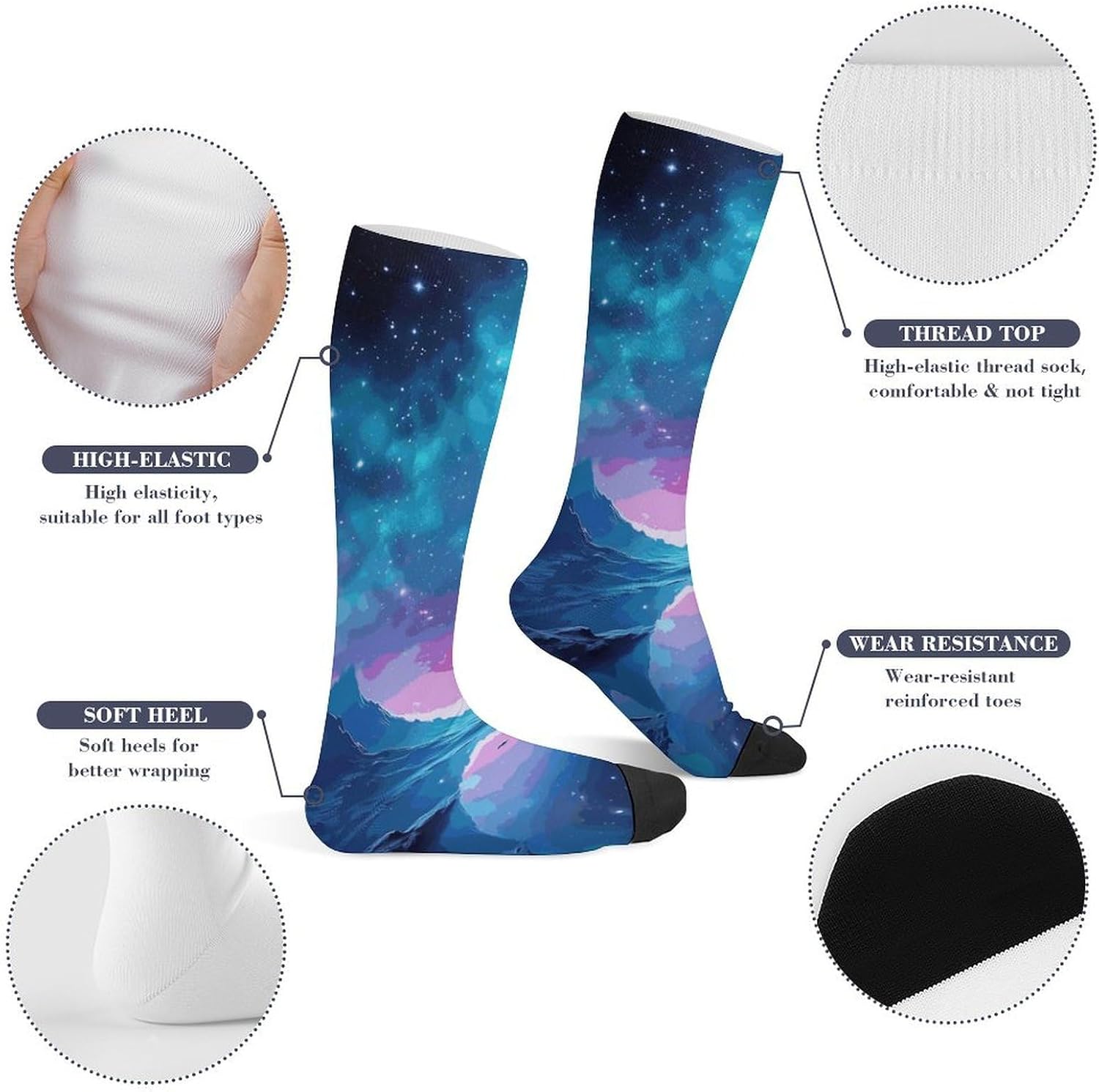 Cool Star River Compression Socks for Women Men Comfort Over The Calf Socks Moisture Wicking Breathable Athletic Sock