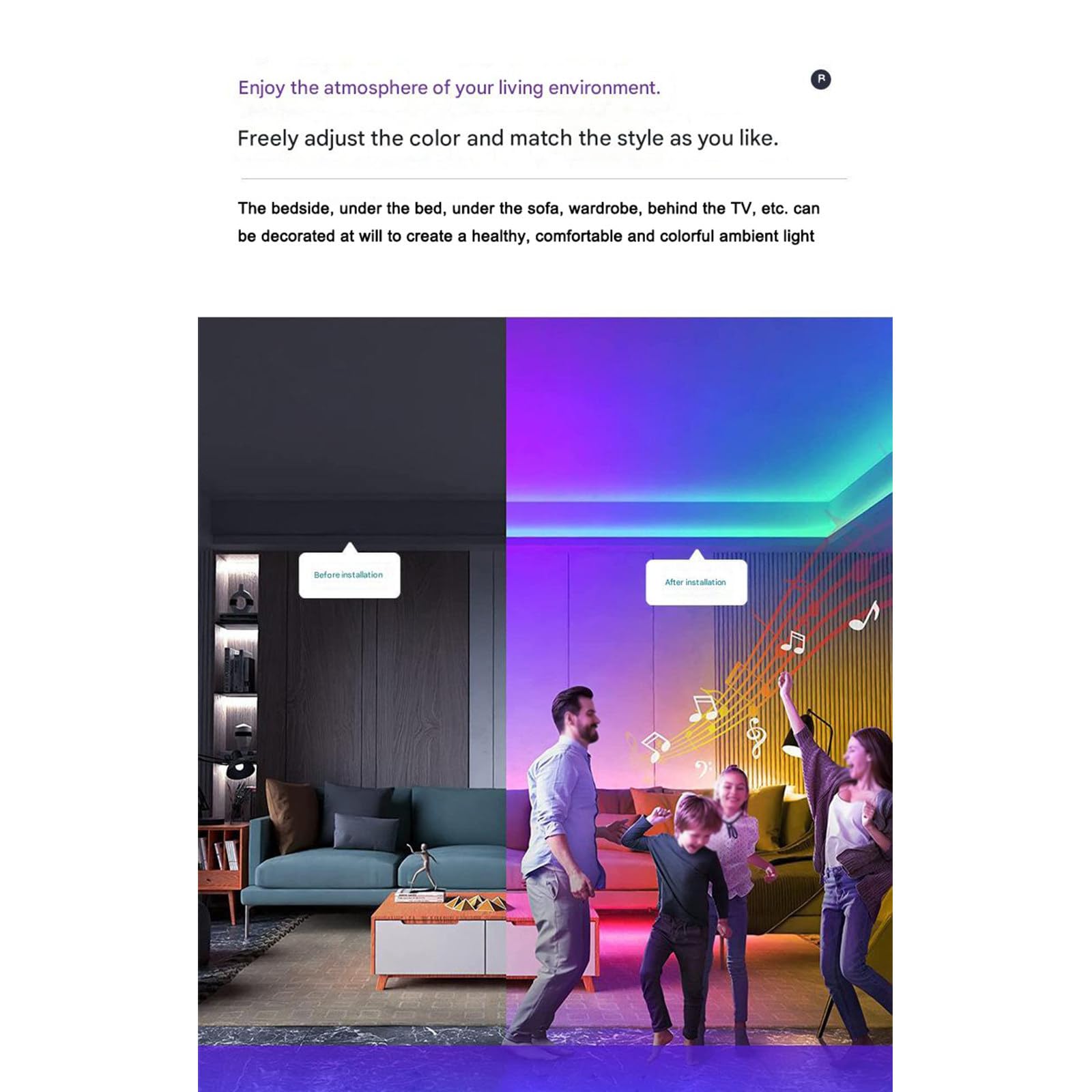 Juego de tiras de luces inteligentes con wifi, control remoto de 24 teclas, tiras de luces de música, tiras de luces de ambiente de silicona flexibles, tiras de luces LED de 20 m, paquete de 2