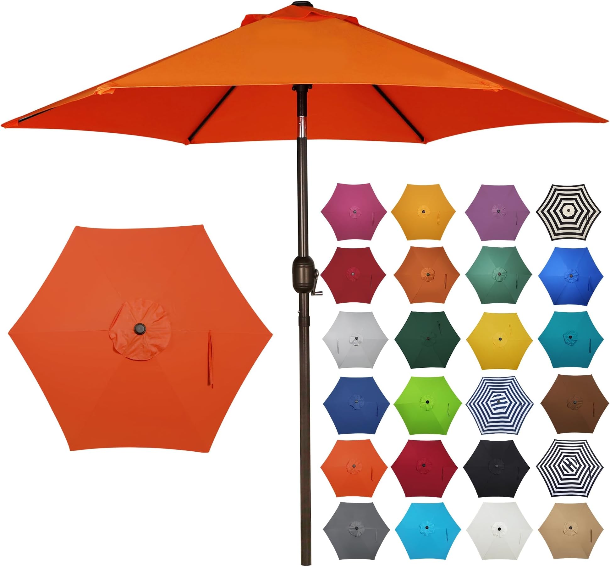 Blissun 7.5 ft Patio Umbrella, Yard Umbrella, Outdoor Market Umbrella with Push Button Tilt Crank, Orange