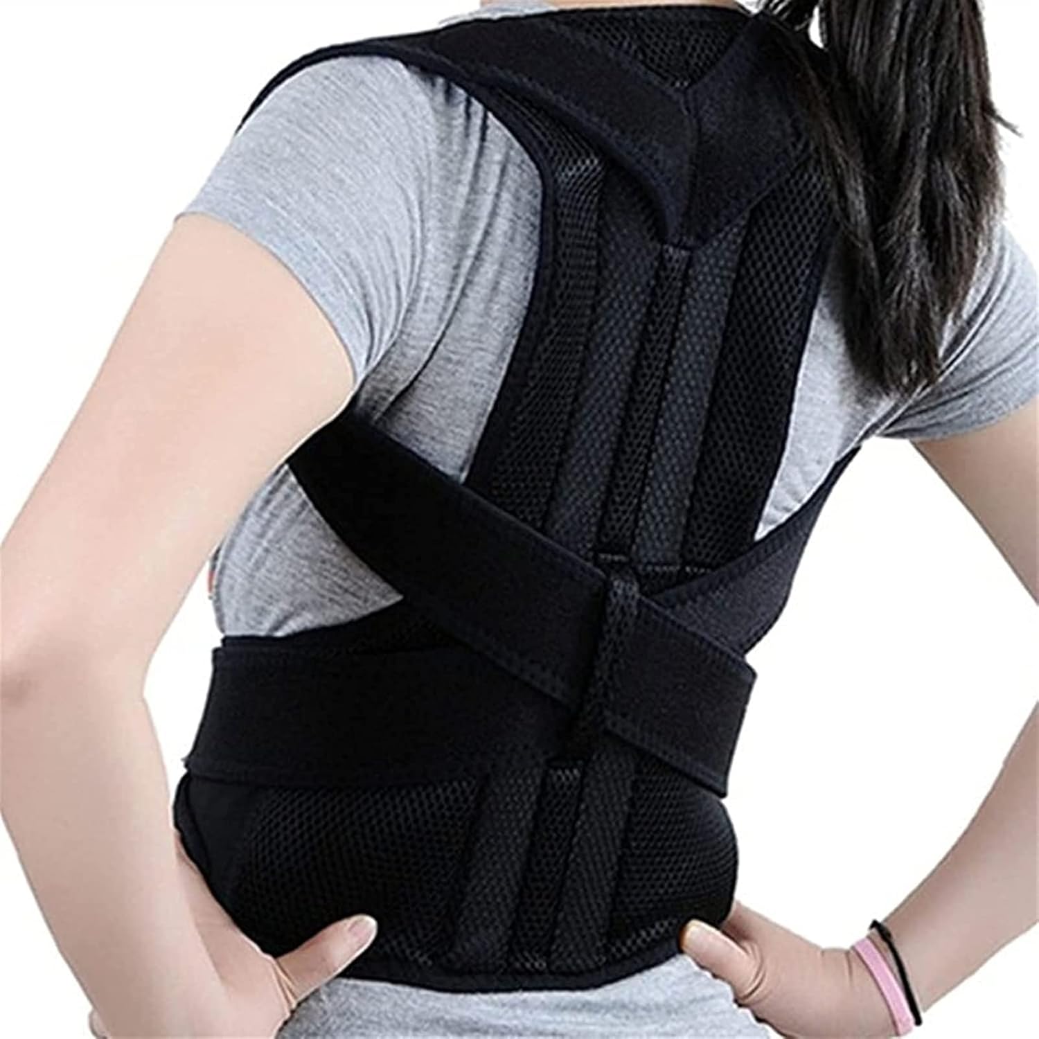 Corrector Back Brace Lumbar Support Belt for Men Women Adjustable Waist Trimmer Straps Clavicle Neck Shoulder (X)
