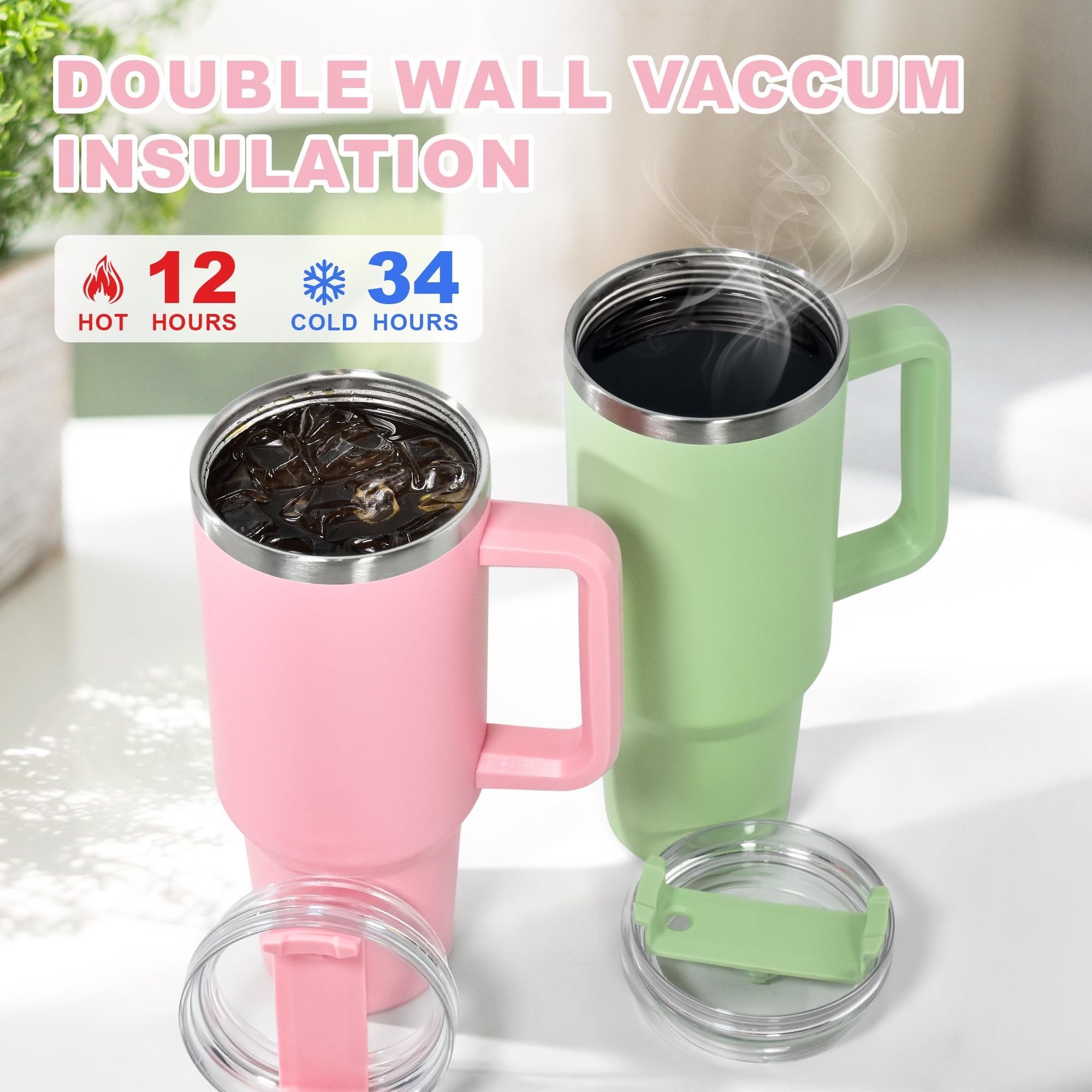 FECBK 40oz Tumbler with Straw and Lid 1.2L, 100% Leak-Proof Travel Mug with Handle - Image 2