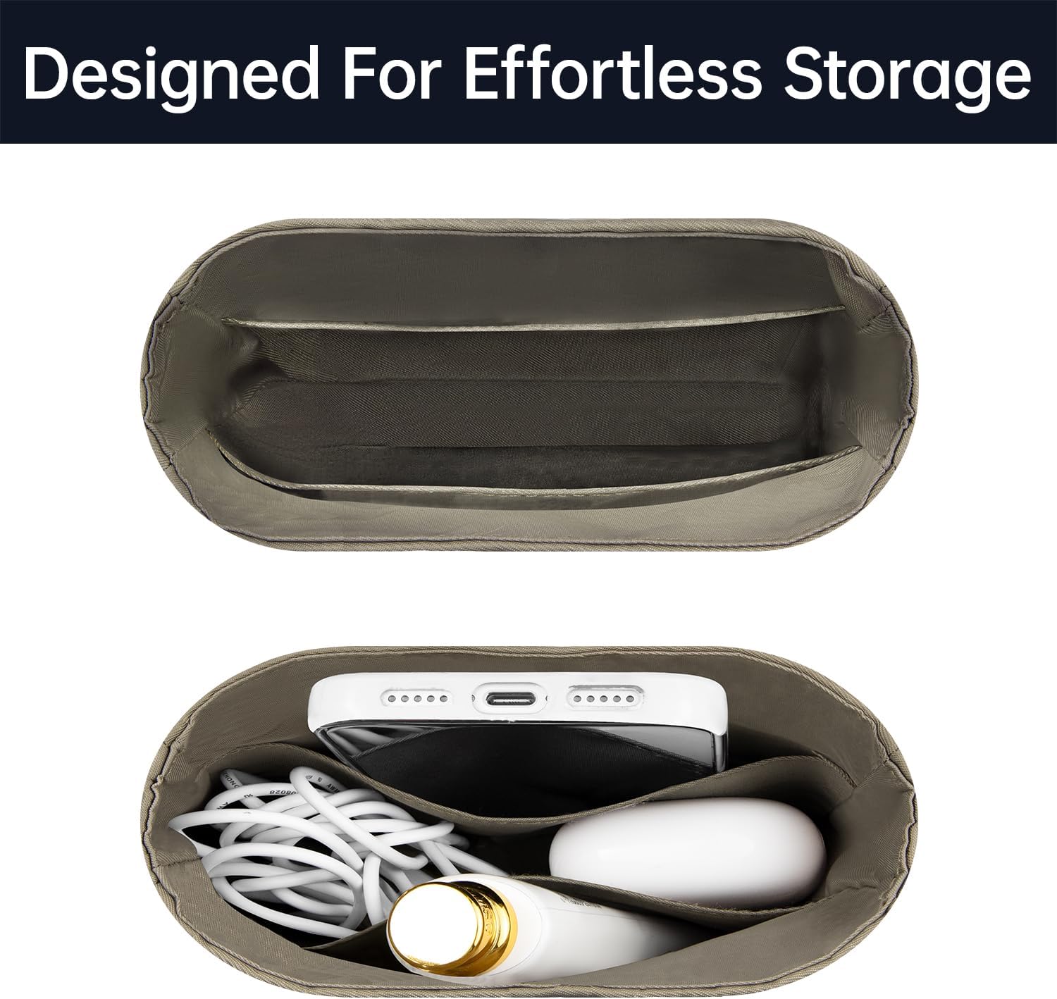 Organizer Insert for Evelyne 16/23/29/33, Nylon Inner Bag Organiser(Size: Evelyne 16, Color: Etoupe Grey)