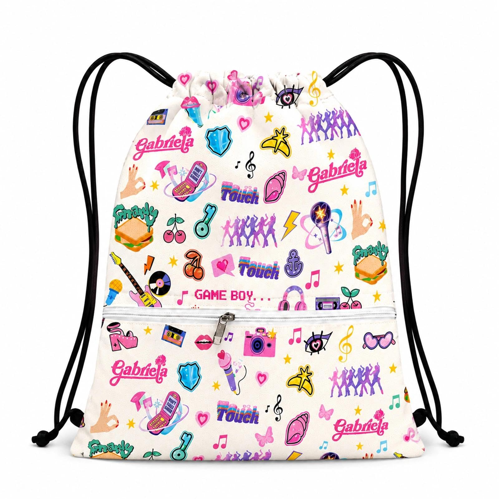 ZENITHYX Kpop Drawstring Bag, Music Theme Drawstring Backpack for Girls Women Fans, Waterproof Girls Swim Bag with Zipper Pocket for School Dance Sports