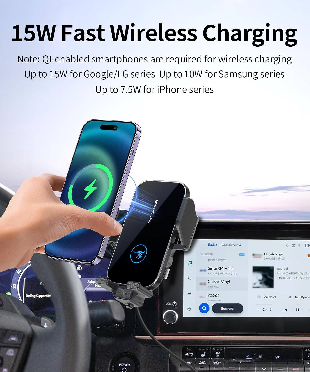 15W Wireless Fast Charger for Toyota Camry LE/SE 2025 2026 Accessories 8-inch Screen Fixed Clip, Interior Decoration Mobile Phone Mount, 360° Rotation, Don't Affect Air Vent