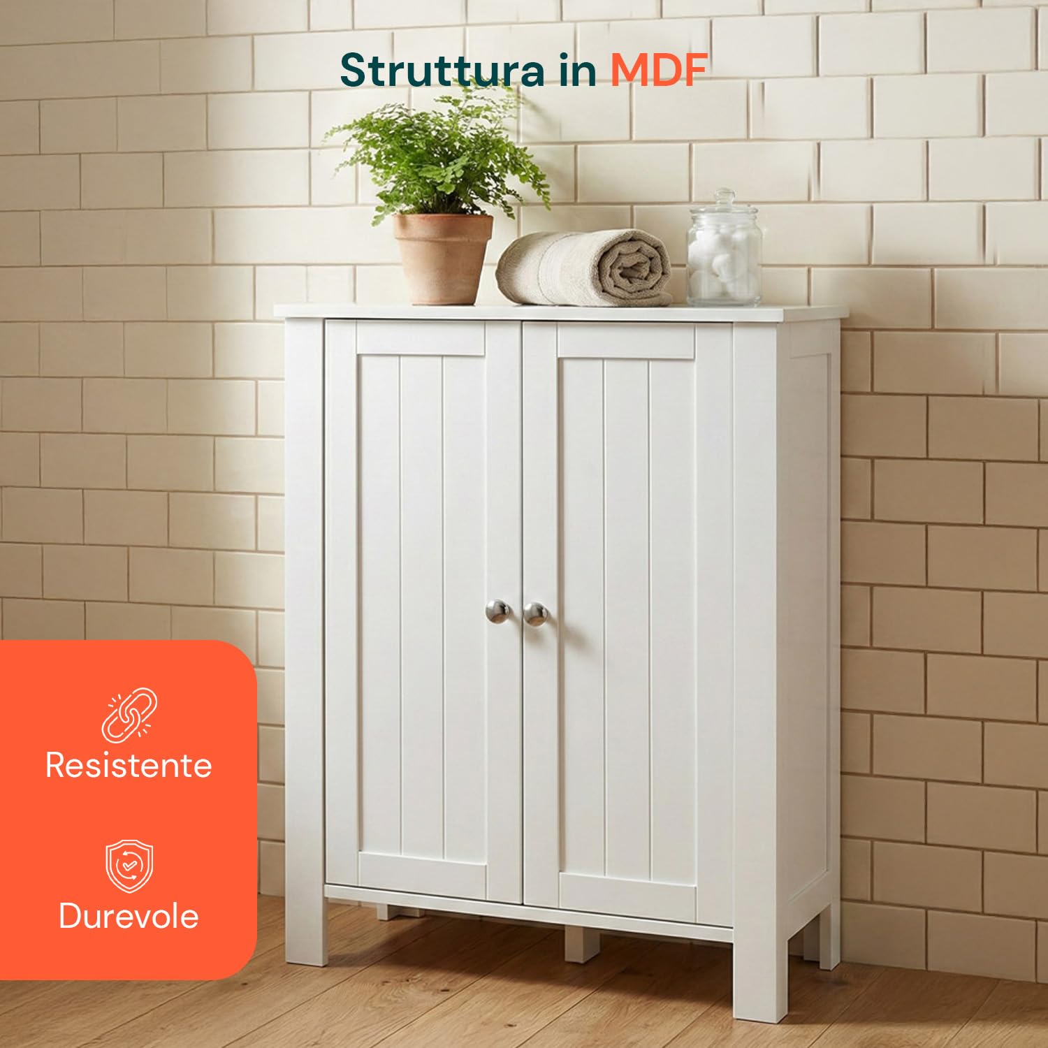 Avilia - Mobiletto Bagno Salvaspazio in MDF con 3 Ripiani Regolabili e 2 Ante con Chiusura Magnetica, Armadietto Multiuso Compatto per Organizzare Casa, Ideale per Bagno Cucina o Ingresso