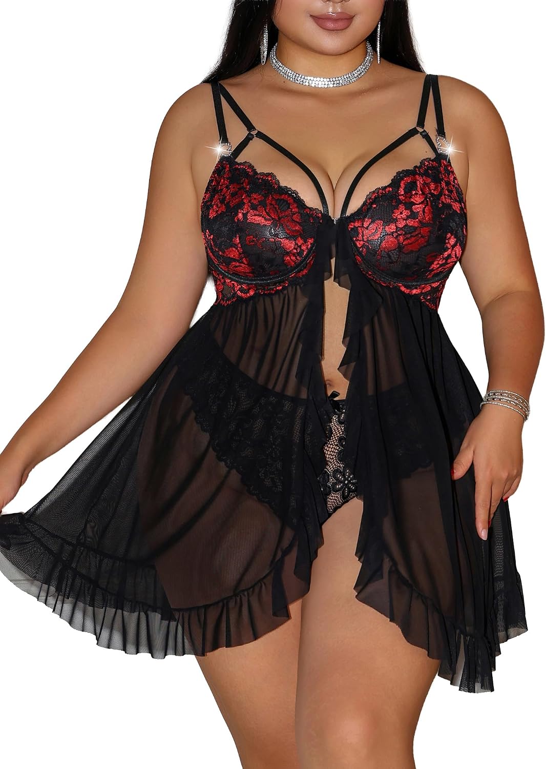 Sexy Plus Size Lingerie Dress For Curvy Women Open Front Nightgown
