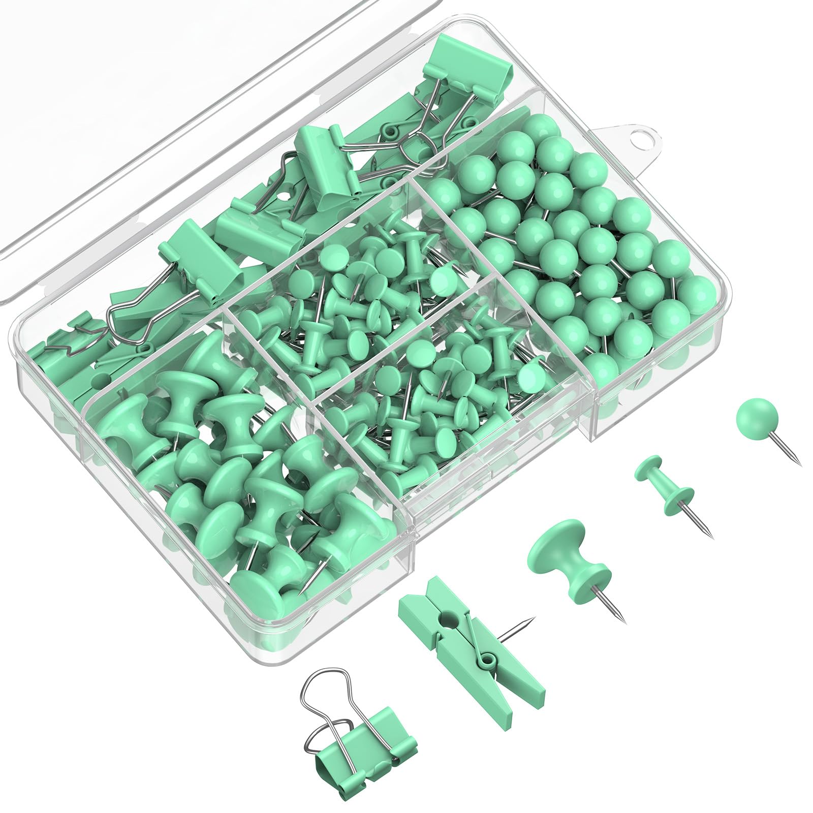 Uniclife 200 Pcs Thumb Tacks for Wall, Green Push Pins for Bulletin Board & Cork Board, Decorative Push Pins, Cute Thumbtacks Hooks Set for Pictures, Photos, Art & Decor, 5 Styles