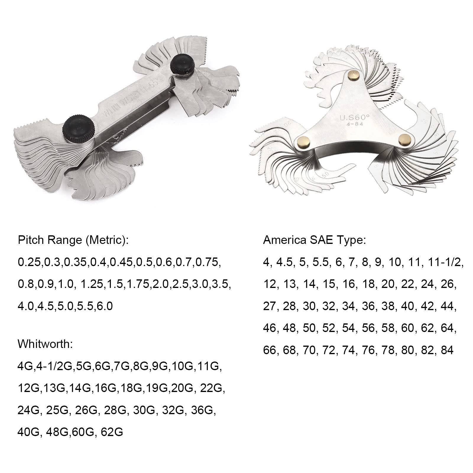 uxcell 0.25mm-6mm Metric 60 Degree 4G-62G 55 Degree Screw Thread Pitch  Measure Gauge and SAE Type US 60° : Amazon.sg: DIY and Tools
