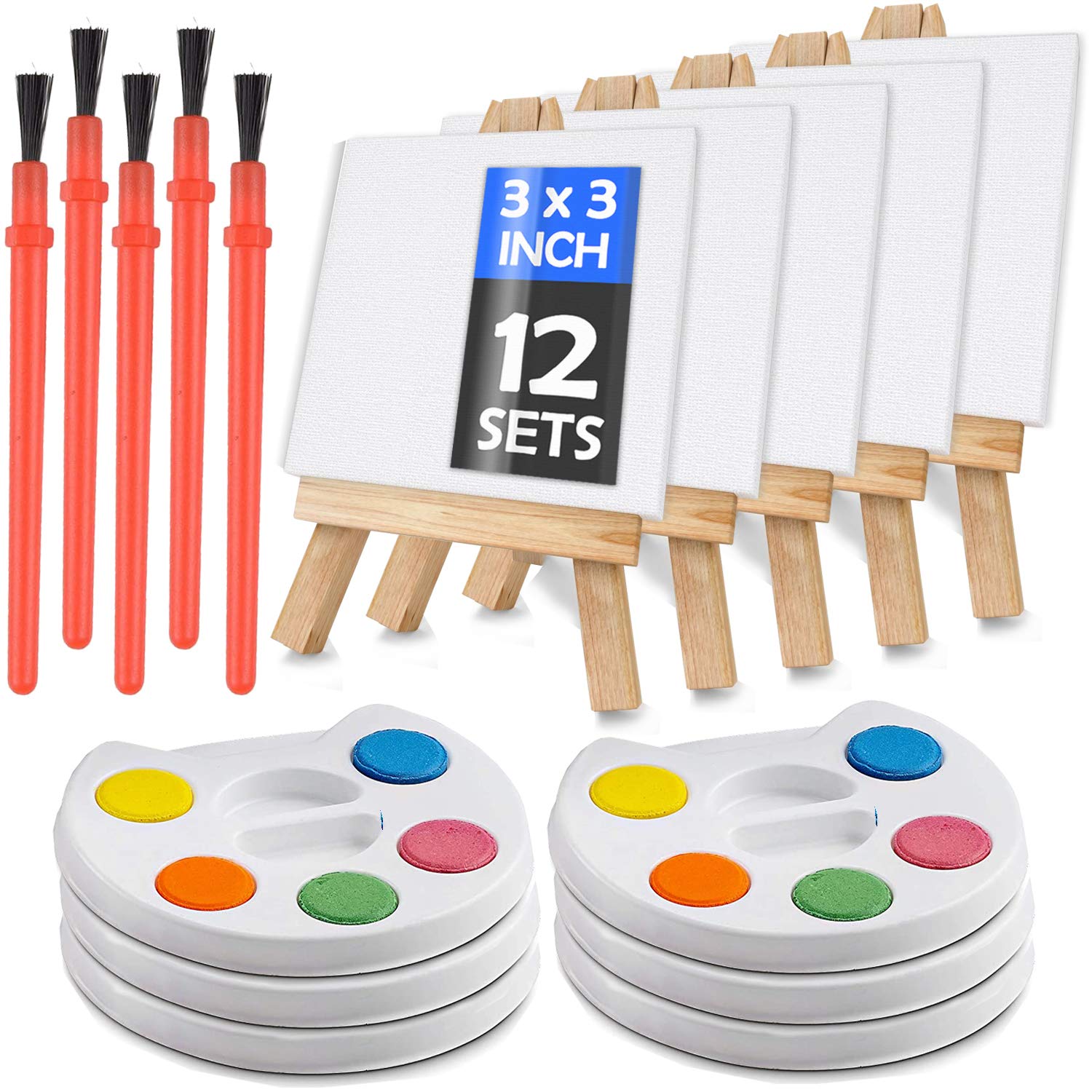Buy Mini Canvas and Paint Set 12 Pack 3x3 Canvases, Wood Easels