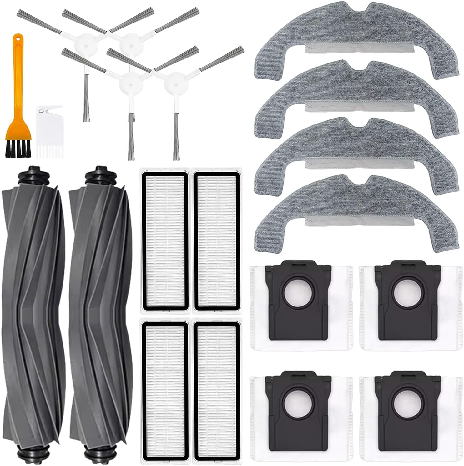 Replacement Kit Accessories Compatible with Dreame C20 Plus/D10 Plus Gen 2/RLD32GD Robot Vacuum Cleaner Parts 2Rubber Main brush 4Side brush 4HEPA Filter 4Dust bag 4Mop cloth