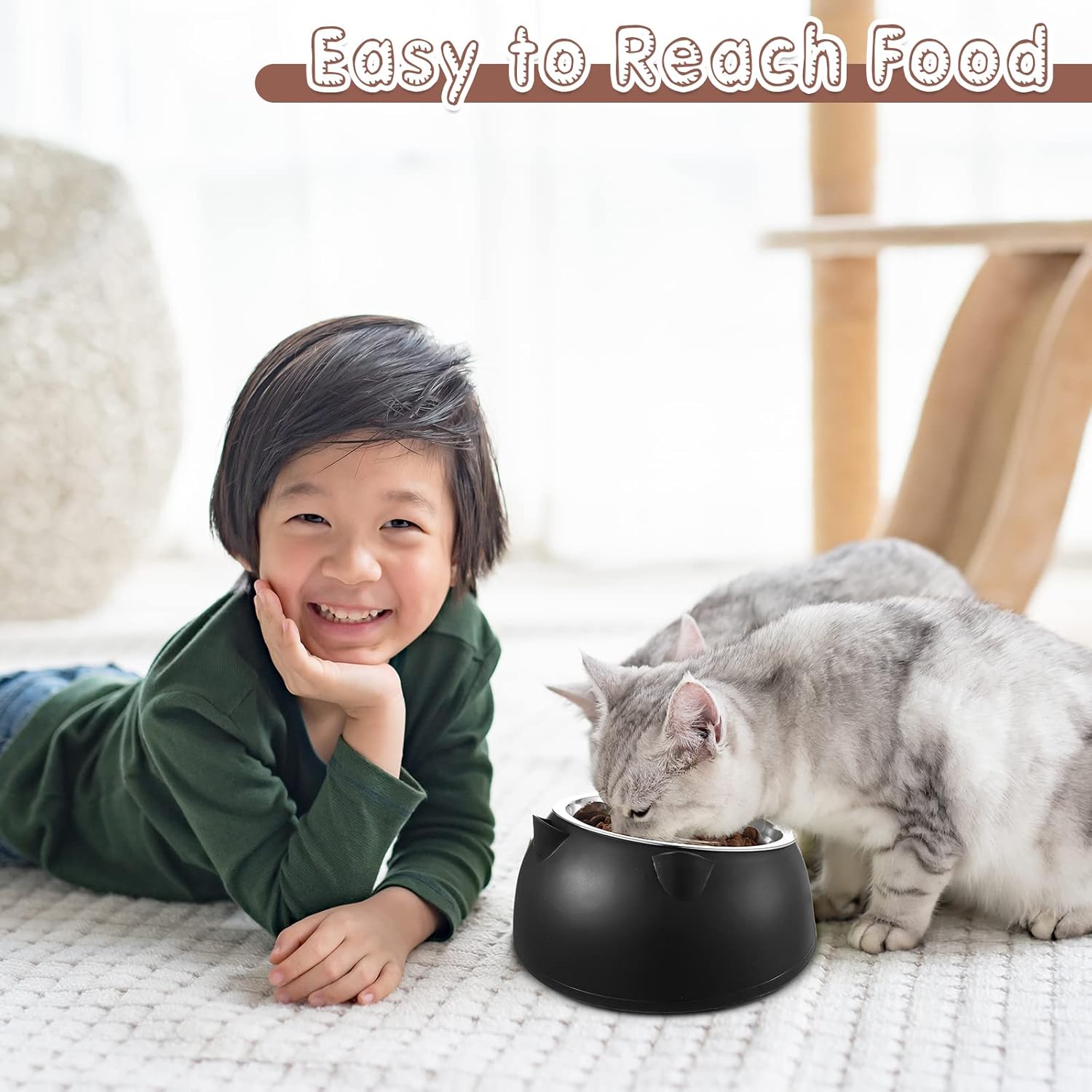 Irenare Elevated Cat Bowls 4 Pack, Stainless Steel Slanted Food Dishes 7 oz, Raised Pet Bowls for Cats Small Breeds, Ergonomic Kitten Puppy Feeding Set for Digestion Health, Easy Clean(6.76oz)