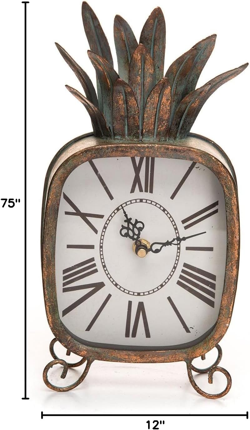 Foreside Home & Garden Copper Patina Rustic Pineapple Metal Battery Operated Table Clock