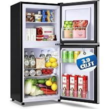 DEMULLER Mini Fridge with Freezer Large Capacity 110L Small Refrigerator with 7 Adjustable Temperature 2 Door Small Fridge for Office, Dorm, Bedroom Silver