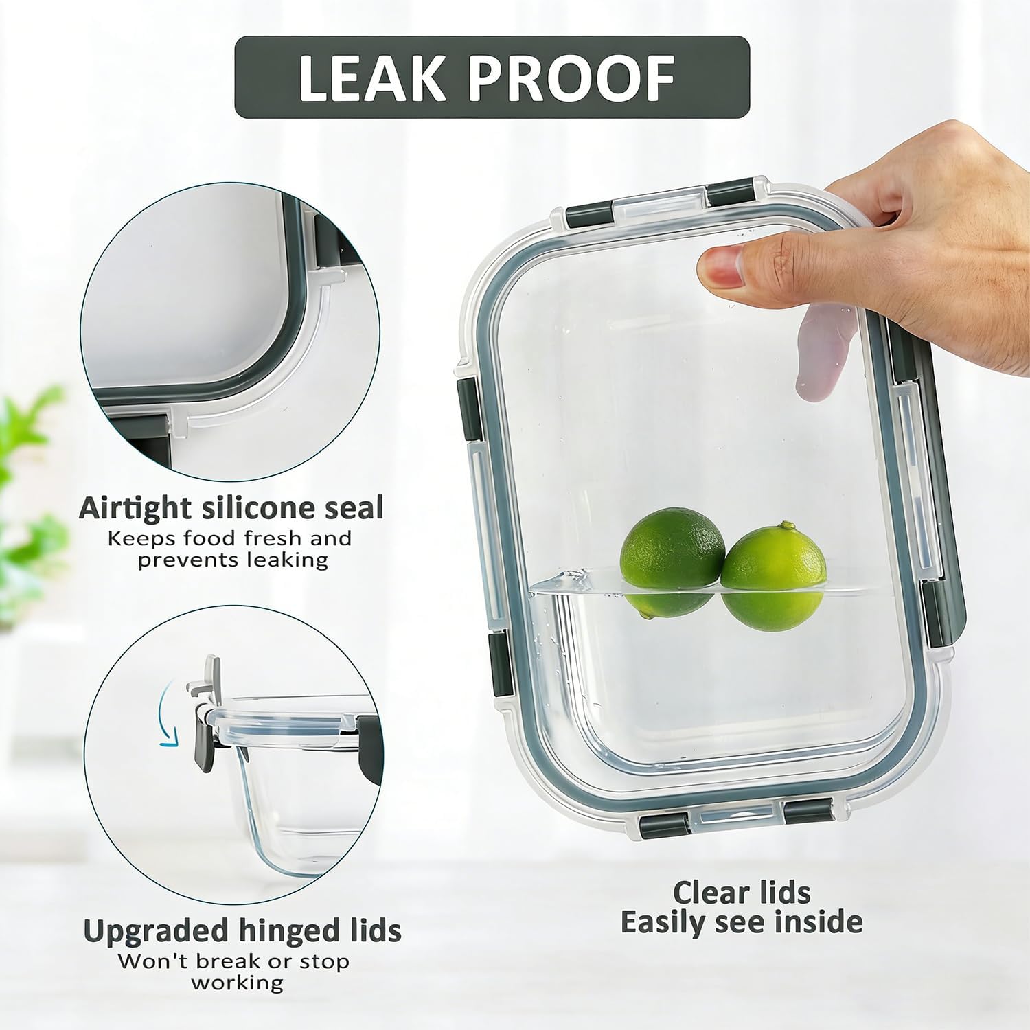 BBV Glass Meal Prep Containers, [10 Pack] Glass Food Storage Containers with Lids, Leak Proof Glass Food Storage Containers with Lids, BPA Free, Microwave Oven Freezer Dishwasher Safe (Black)