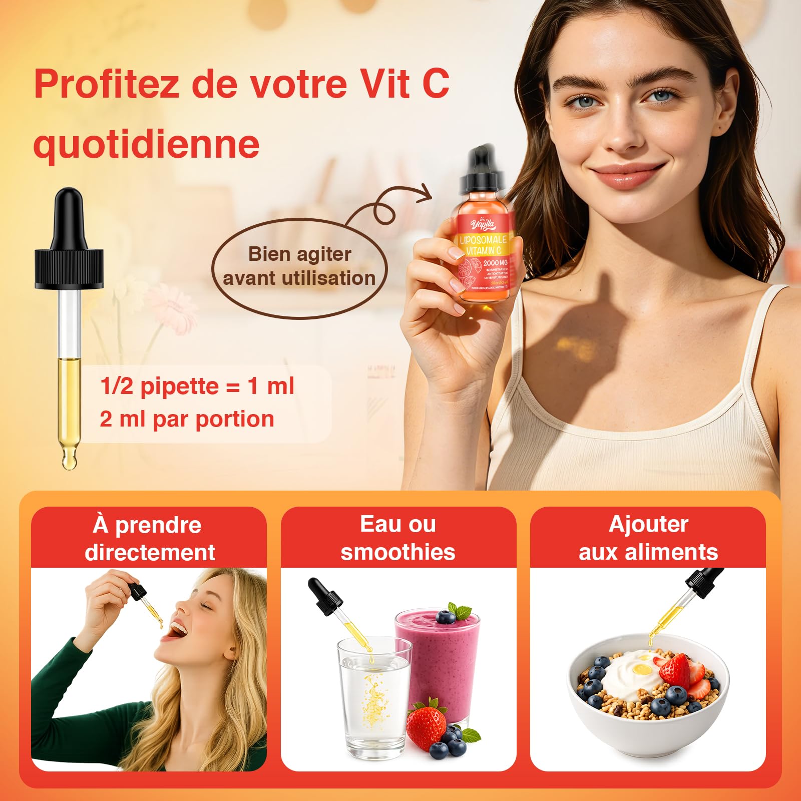 Vitamine C Liposomale 2000 mg Supplément Liquide Avec Acide Ascorbique | Absorption Maximale; Formule Végétalienne Haute Puissance; Sans Gluten Et Sans Soja