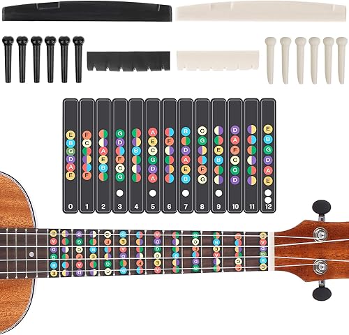 Miniatura 8 de Kit de herramientas de guitarra de 72 piezas, accesorios de mantenimiento de reparación, juego de piezas de guitarra con bolsa de transporte,