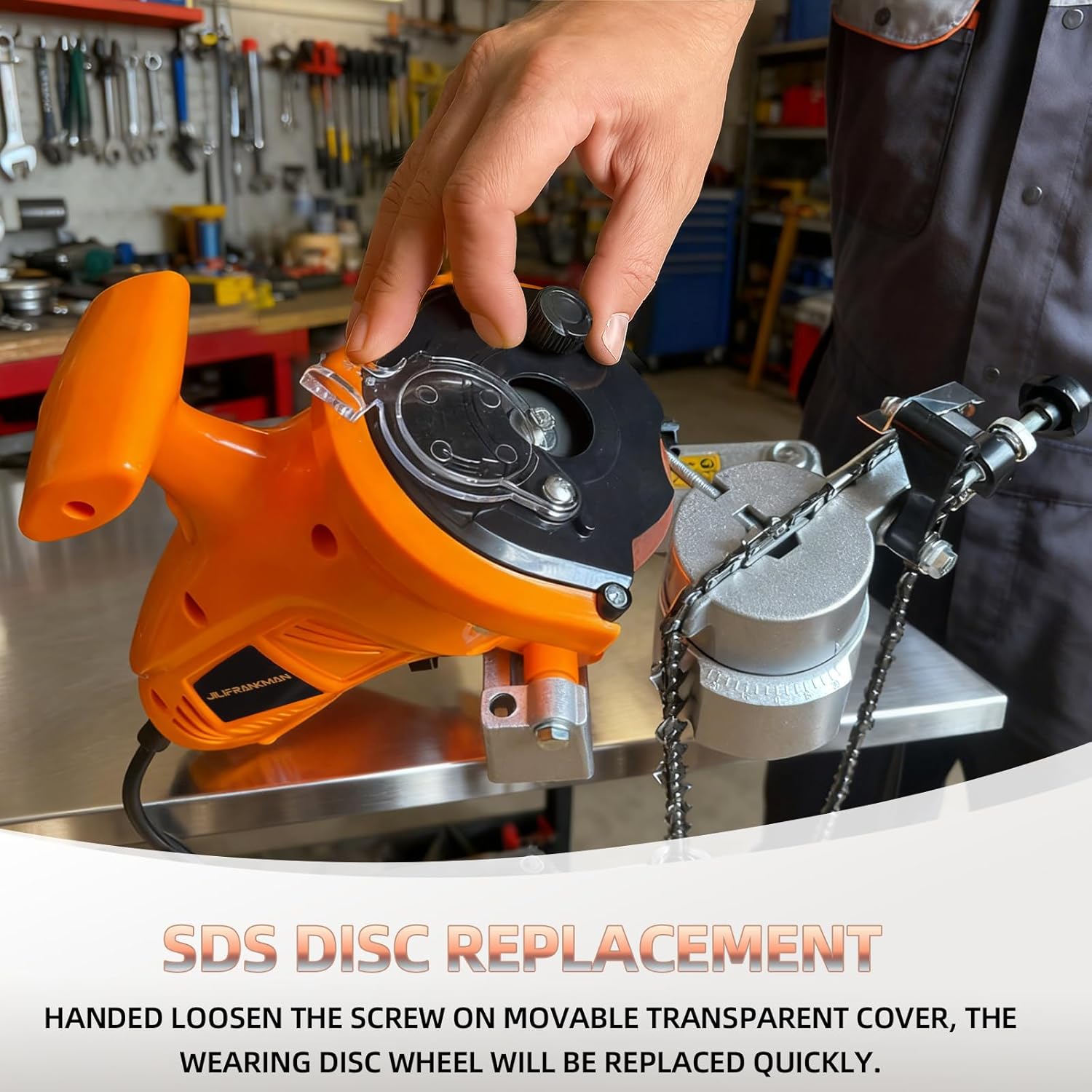 Electric Chainsaw Sharpener 120-Volt 250W Univerrsal Bench Saw Chain Sharpener for Pitch 1/4”,.325”,3/8”and .404” with Bonded Abrasive Grinding Wheel Effortless Precise Sharpening