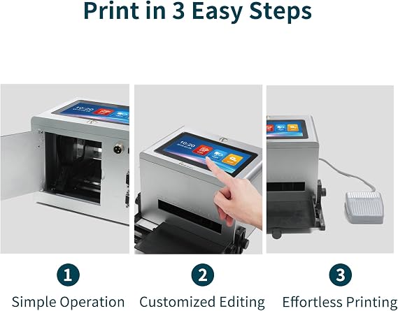 Phezer Automatic Continuous Inkjet Coding Machine for Small Business with Original Quick-Drying Ink Cartridge, Intelligent Printer for Production Date/Time/Barcode/QR Code/Logo (5-Inch Touch Screen)