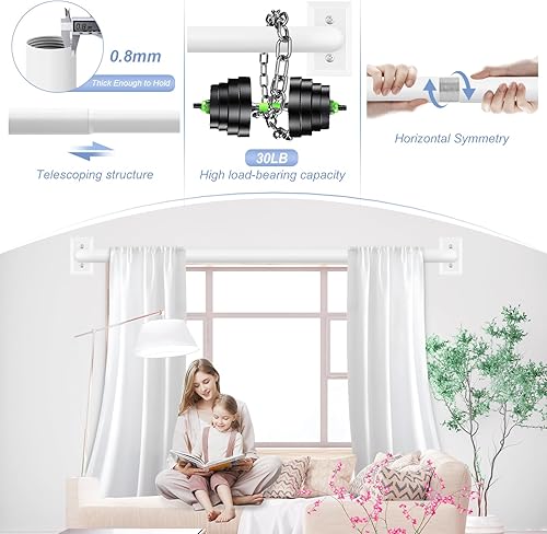 Miniatura 2 de Barras de cortina blancas envolventes, barras de cortina opacas para ventanas de 48 a 84 pulgadas (4-7 pies), juego de cortineros ajustables de 1