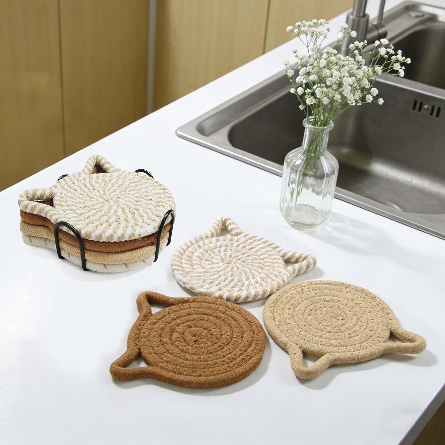 Cotton Woven Drink Coasters Set of 4 for Kinds of Cups