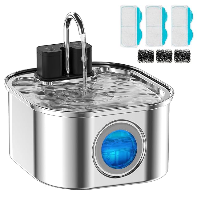 Fuente para Gatos Acero Inoxidable, NautyPaws 3.2 L Fuente para Gatos Sin Cable Detector de Movimiento