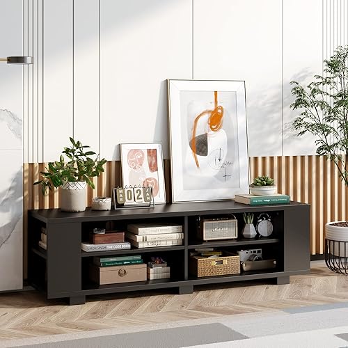 Miniatura 4 de Tangkula Soporte de TV de madera para televisores de hasta 65 pulgadas, moderno centro de entretenimiento con 8 estantes abiertos, armario de