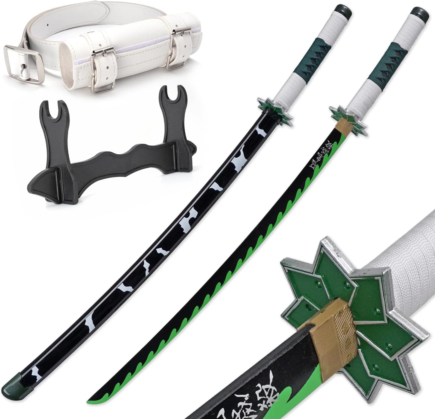 Zisu Demon Katana Sword, About 41 inches, Hashira Pillars & Protagonist Katana for Cosplay Purpose, Anime Original Texture Green Sanemi