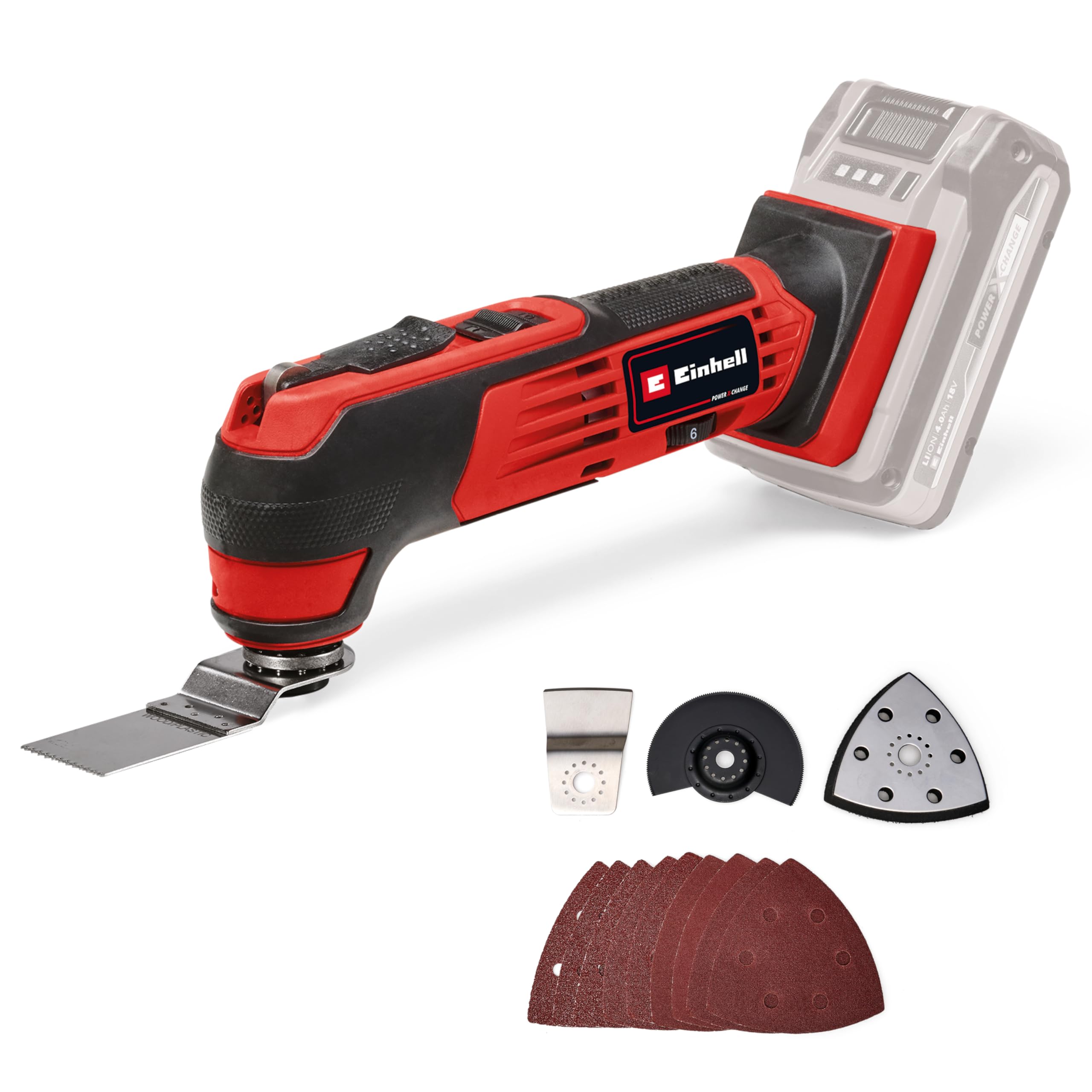 Einhell Cordless Multi Tool with Accessories 18V Power X-Change, Brushless, Multi-Use Cutting and Sanding Tool for Wood, Plastic and Metal, Without Battery TE-MG 18/1 Oscillating Multi Tools