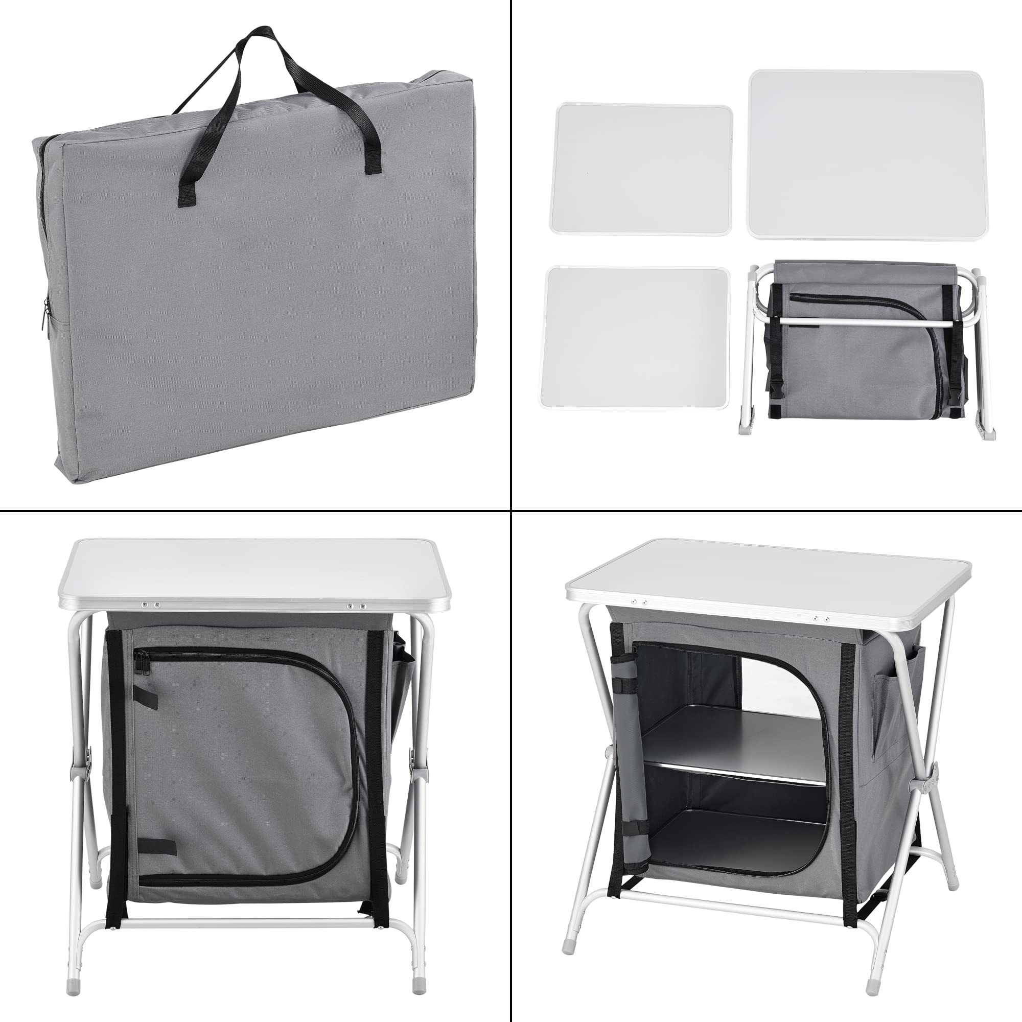 [en.casa] Campingküche Tullinge Outdoor Küche Campingschrank faltbar Faltschrank mit Arbeitsplatte Reiseküche inkl. Tragetasche Aluminiumgestell Dunkelgrau