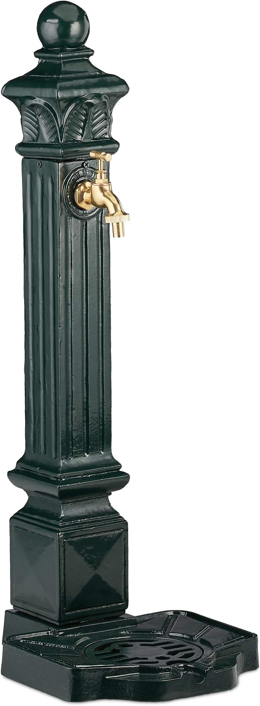 Relaxdays Dark Green Water Fountain, Antique Look, Column with Faucet & Basin, HWD: 80 x 28 x 32 cm