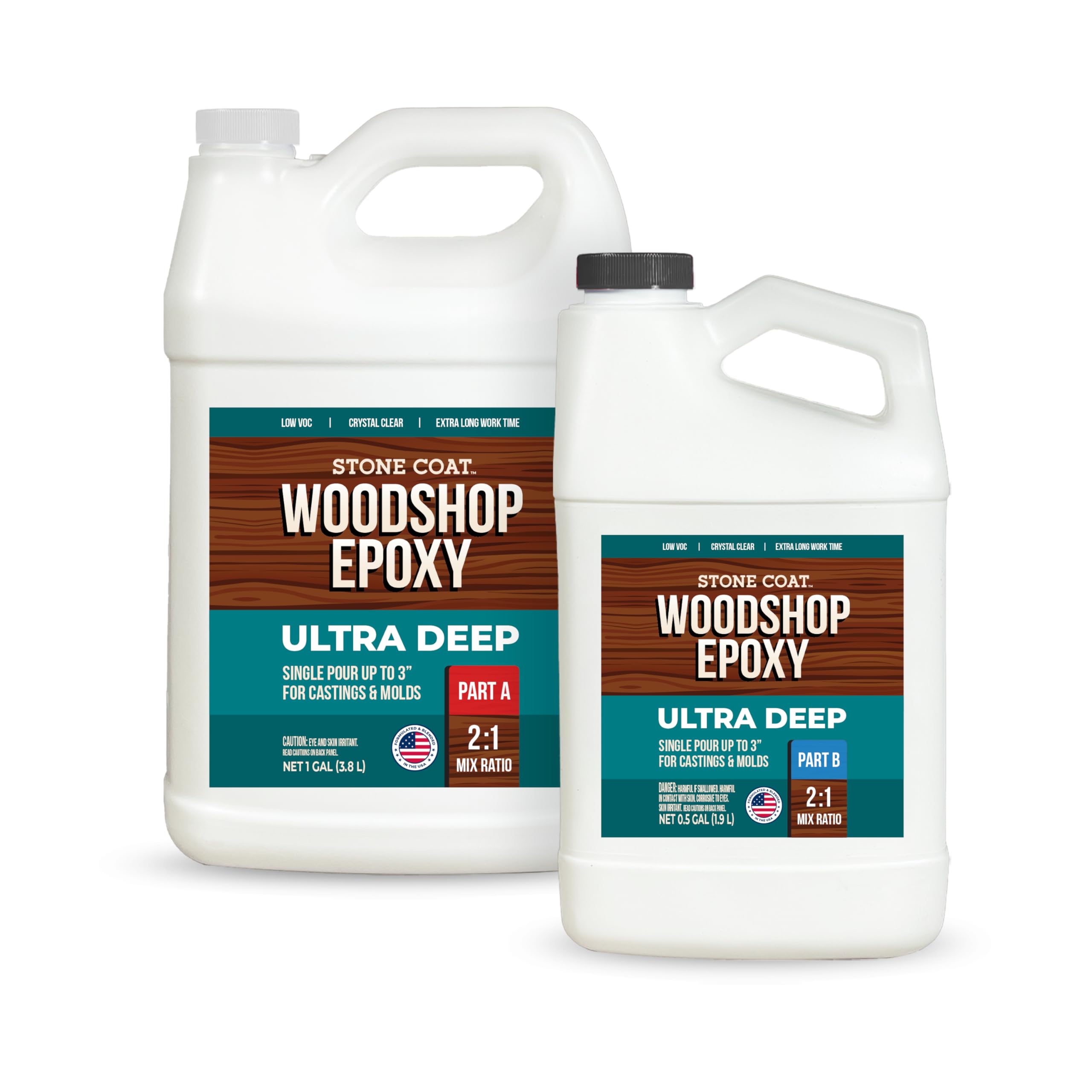 Stone Coat Woodshop Epoxy Ultra Deep, 1.5 Gal Kit, Crystal Clear Deep Pour Epoxy Resin, Food-Safe, UV Resistant, Self-Leveling, Long Work Time, Ideal