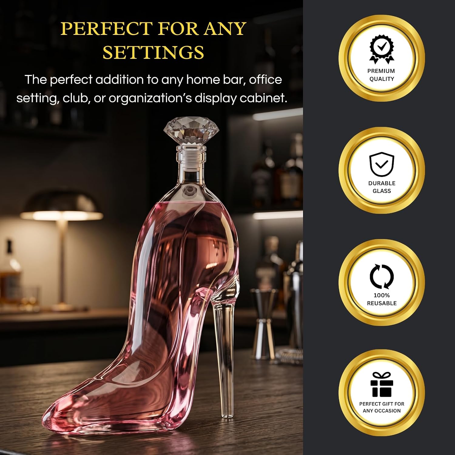 Heel Stiletto High Heels Whiskey and Wine Decanter - Elegant Decanter with Stopper for Liquor, Bourbon, Tequila - Unique High Heel Design, Present Gift for Women, Copyrighted Design, Stylish Barware image 4