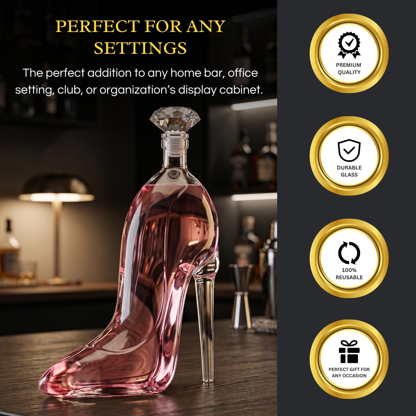 Carafe à décanter à whisky et vin en forme de talons hauts avec bouchon – Carafe à décanter à talon haut pour vin, liqueur, bourbon, tequila, cadeau élégant pour femme – Design droit d'auteur