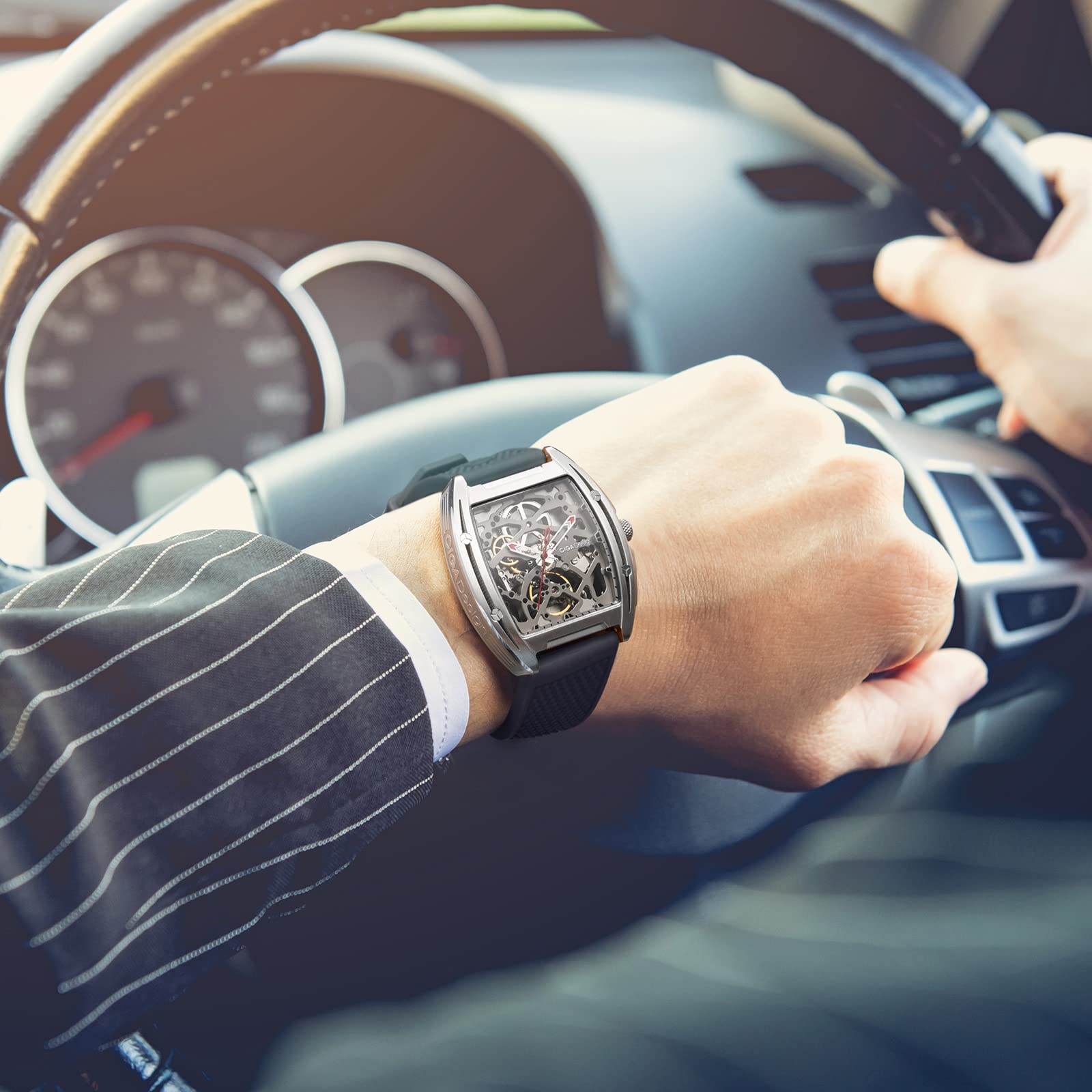 CIGA Design Orologio Automatico Uomo - Z Series Orologio da Polso Meccanico con Design Scheletro, Tonneau, Vetro Zaffiro con Cinturino in Pelle e Silicone