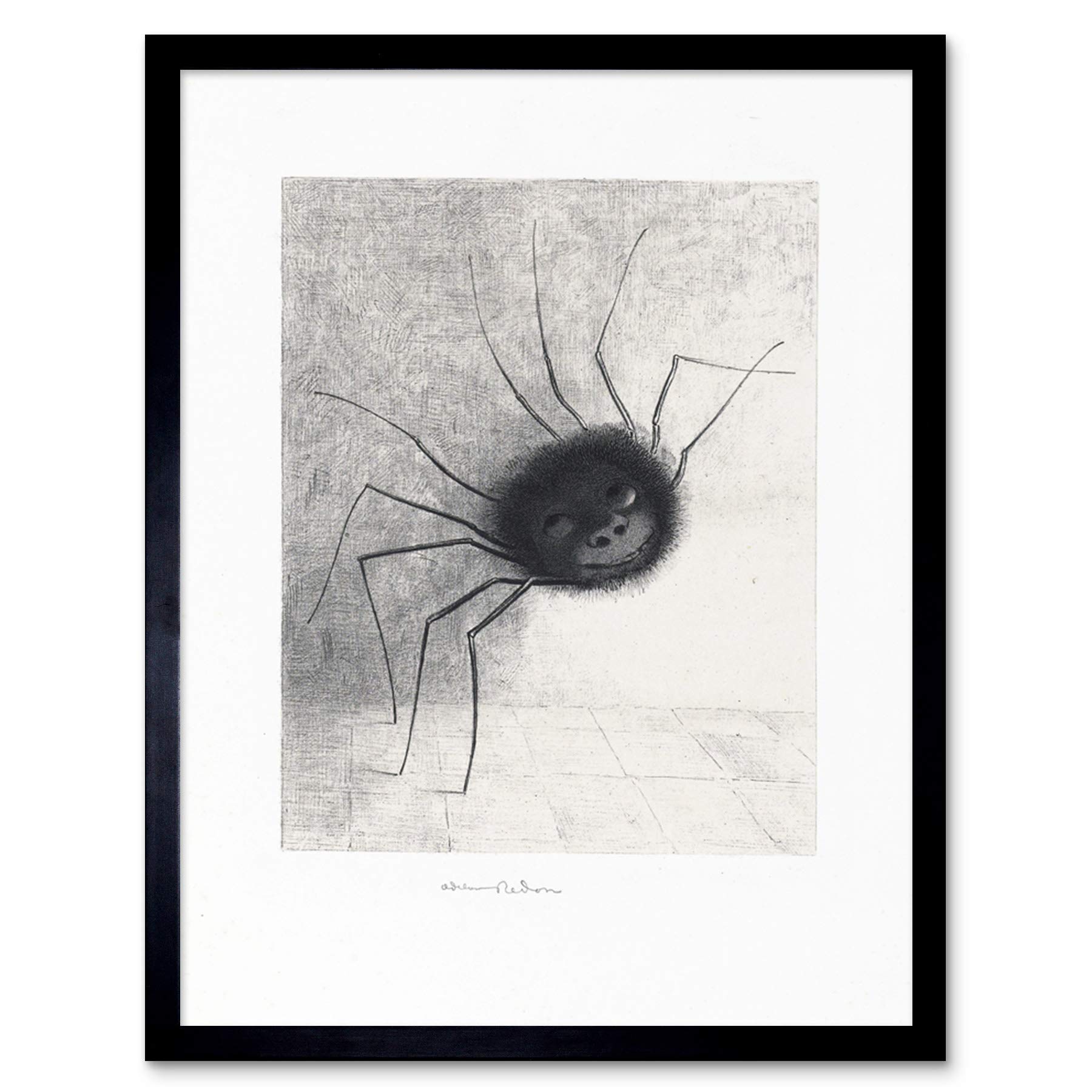 Artery8 Odilon Redon The Spider Face Features Drawing Art Print Framed Poster Wall Decor 12x16 inch