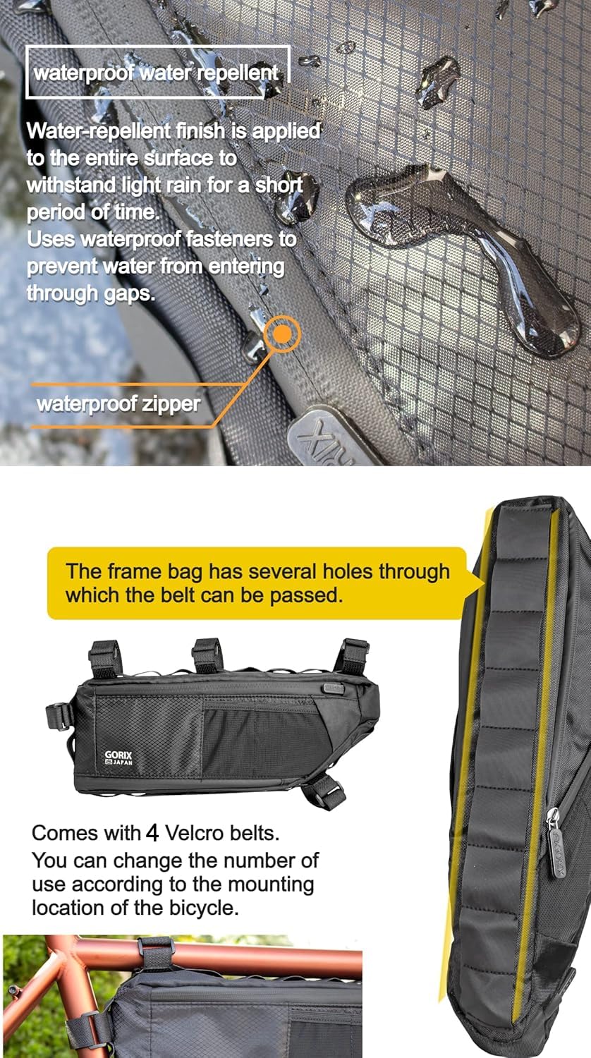 GORIX Borsa Da Telaio Triangolare Impermeabile Per Bici - Nylon 600D Con Rivestimento TPU, Capacità 1.6L/2L, Per Ciclismo Su Strada E Montagna - copertina