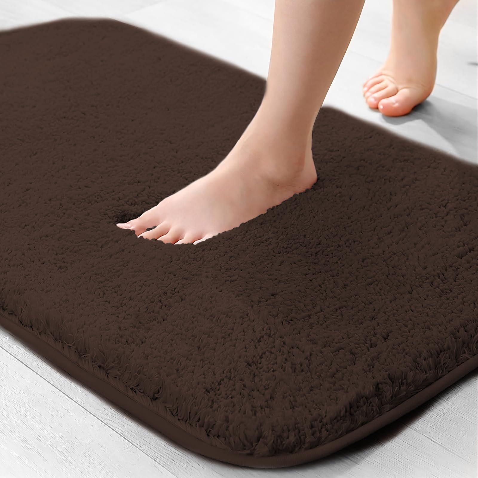 wyewye Microfibre Bath Mat, 2cm Super Thick Bath Rug, Super Absorbent Bathroom Rug 40x60cm Coffee, 40 x 60 cm