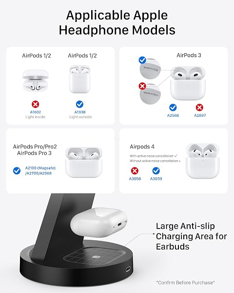 Anlmz 3 in 1 Charging Station for iPhone, Wireless Charger for iPhone 17 16e 16 15 14 13 12 11 X Pro Max & Apple Watch - Wireless Charging Station for AirPods 4 3 Pro - 5