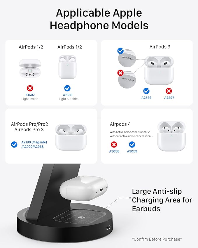 Anlmz 3 in 1 Charging Station for iPhone, Wireless Charger for iPhone 15 14 13 12 11 X Pro Max & Apple Watch - Wireless Charging Station for AirPods Pro 3 2