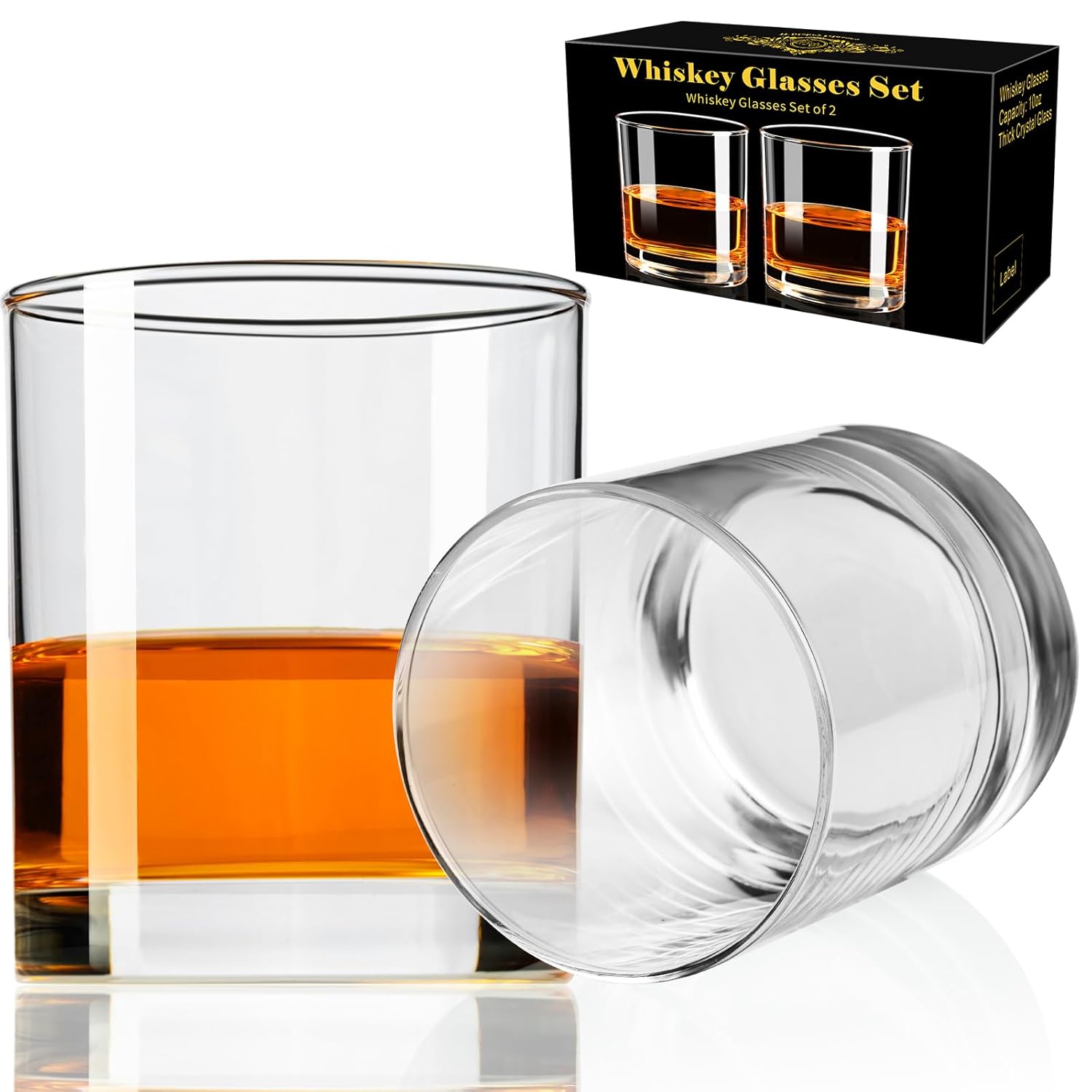 PARACITY Whiskey Glasses Set of 2 Old Fashioned Cocktail Glass 10 OZ Whiskey Glasses Bourbon Glasses Rocks Glasses