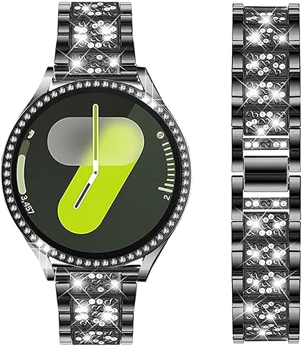 Vista 245 de Correas compatibles con Samsung Galaxy Watch FE / 5/4 de 1.575 pulgadas, correa de metal con diamantes de imitación brillantes de 0.787 pulgadas