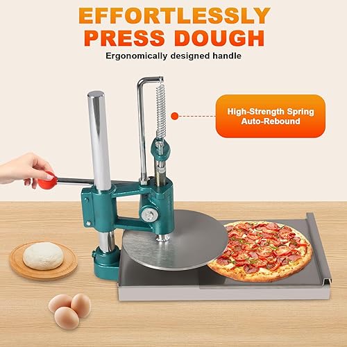Miniatura 3 de Máquina de prensa de masa de pizza, máquina de prensa manual de pastelería de 9.5 pulgadas, máquina de acero inoxidable para masa de pizza doméstica
