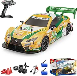 Carro de controle remoto para drift, 1/16 Escala 2.4GHz 4WD 30+KM/H Carro RC de alta velocidade com luzes de LED, pneus extras para drifting Brinquedos para carros de corrida 2 baterias