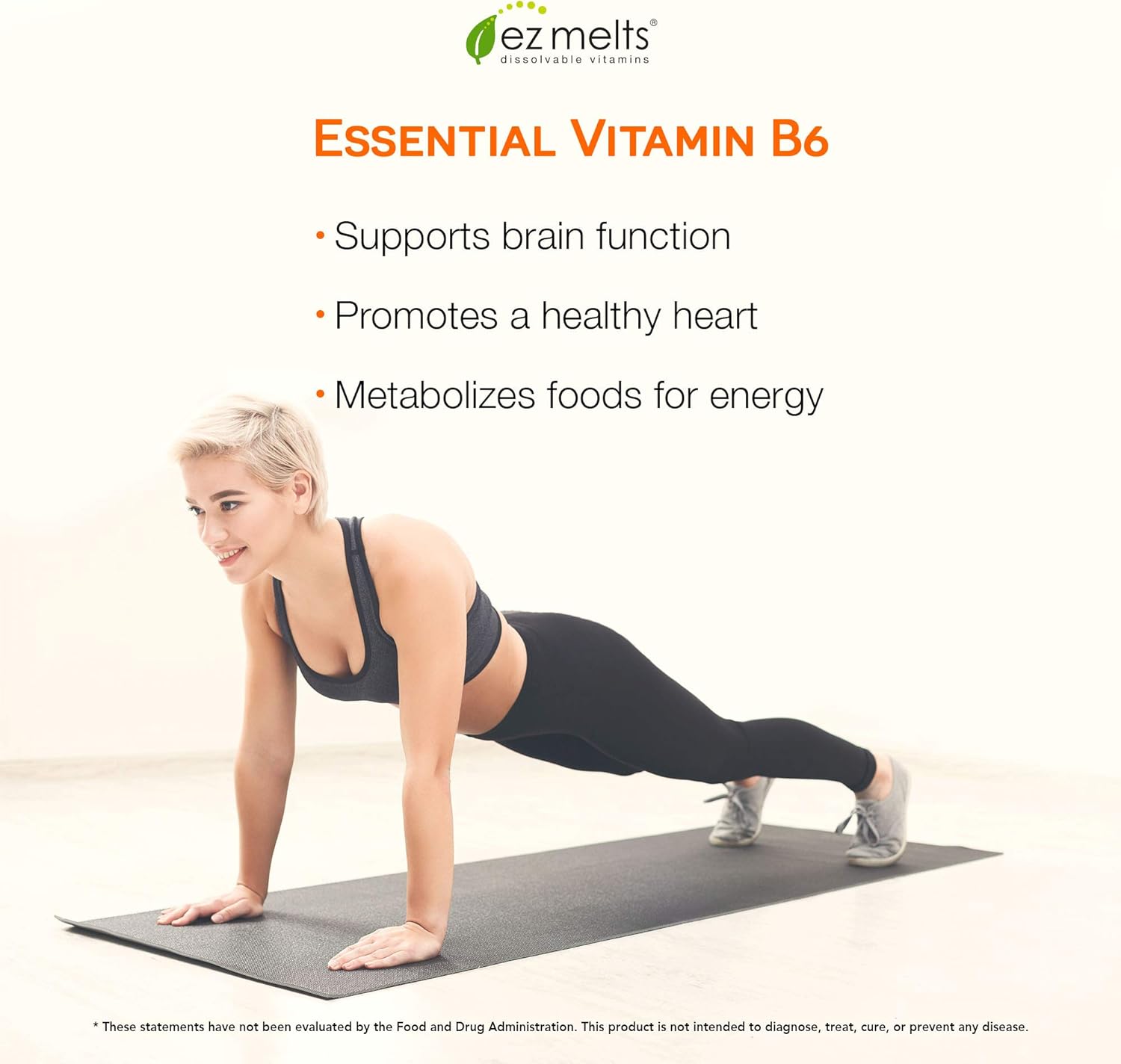 EZ Melts B6 as Pyridoxine, 50 mg, Sublingual Vitamins, Vegan, Zero Sugar, Natural Orange Flavor, 60 Fast Dissolve Tablets : Health & Household