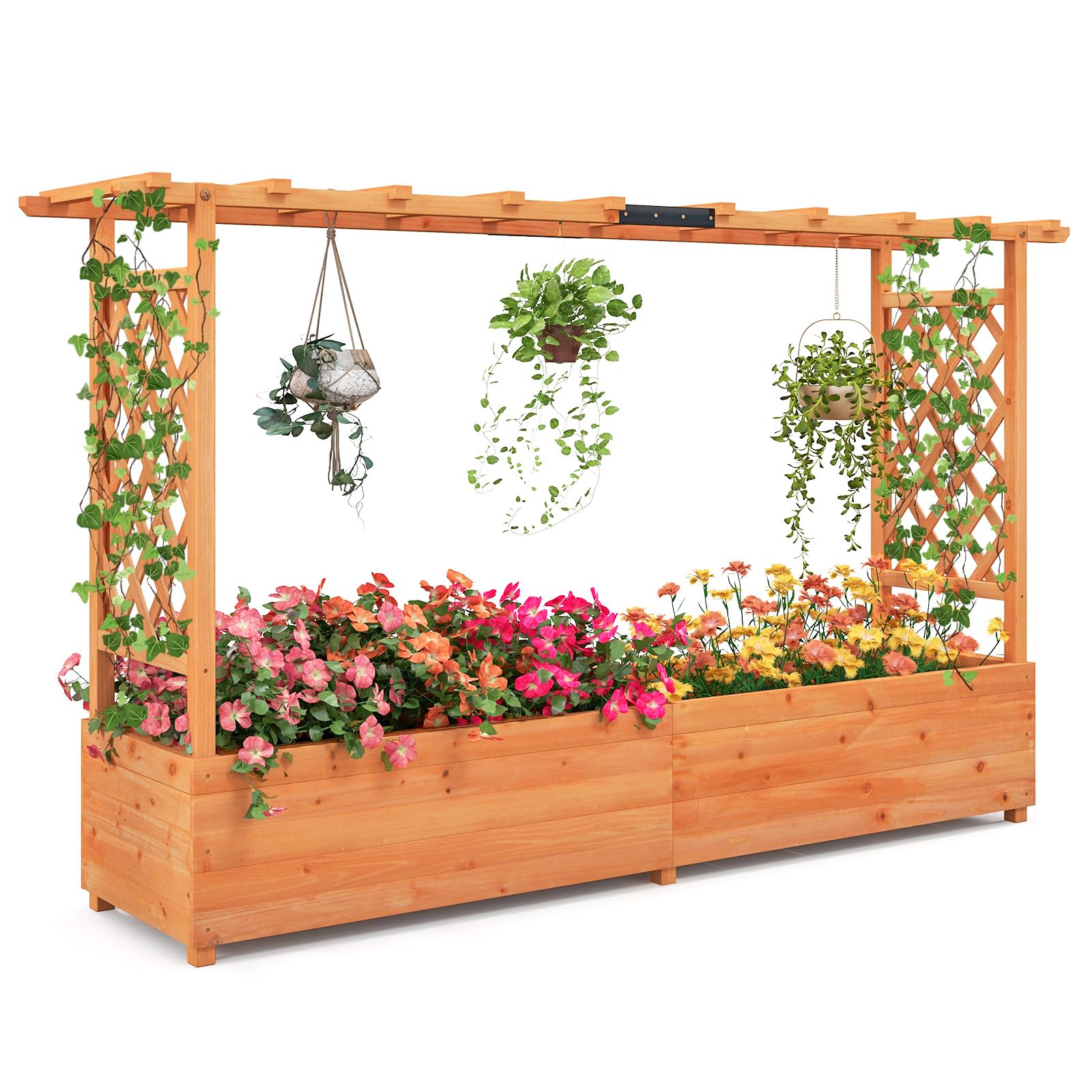 TANGZON Raised Garden Bed with Arch Trellis, Freestanding Ground Garden Planter Box, Outdoor Vertical Trough Planter Container for Vine Climbing Plant Flower Herb (Orange, 200 x 44 x 114 cm)