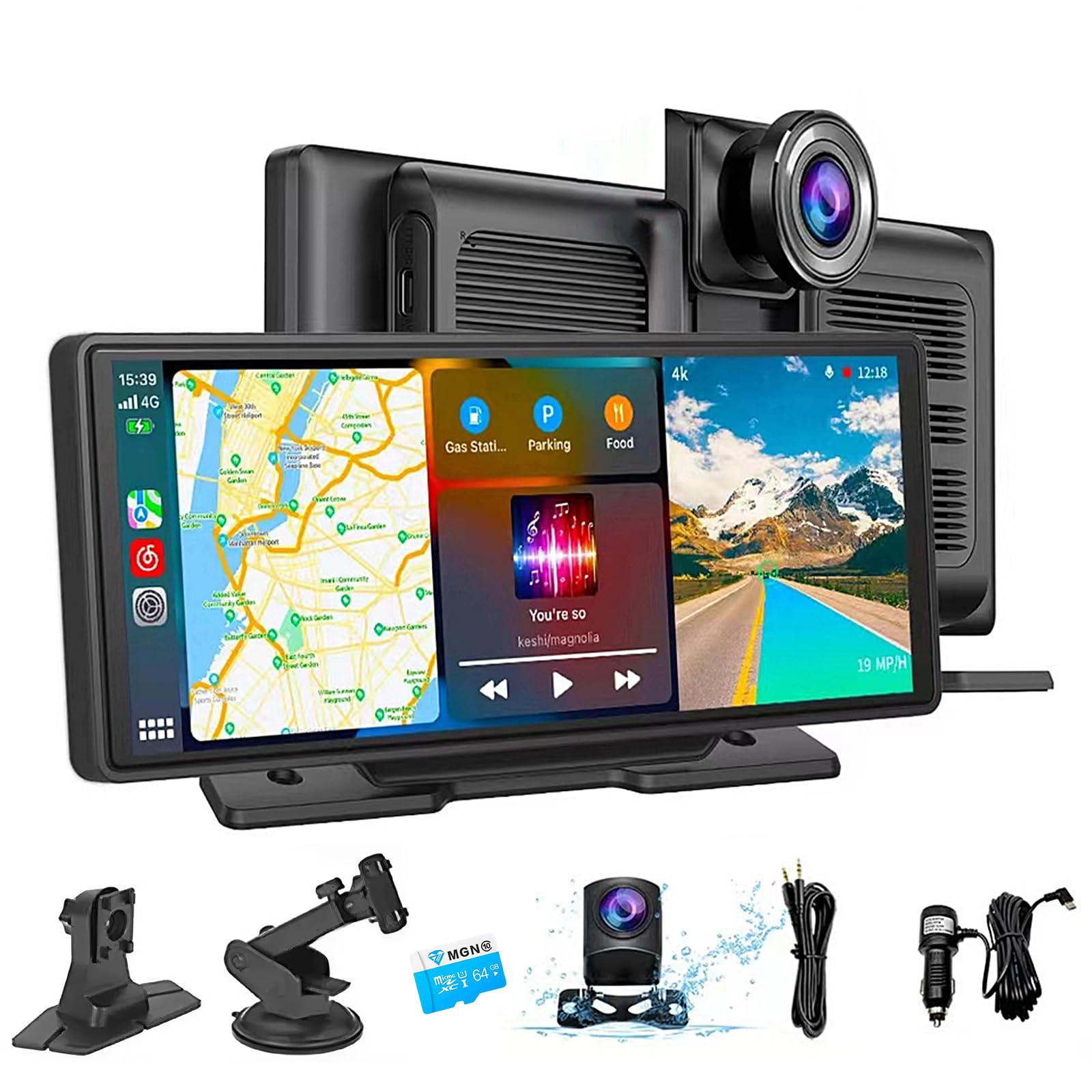JIMACRO 10.26" Pantalla Coche Pantalla inalámbrica para Apple CarPlay y Android Auto, Carplay Pulgadas Pantalla para Coche, con Espejo/Navegación/Siri/FM/AUX/Bluetooth/Airplay/Navegación GPS
