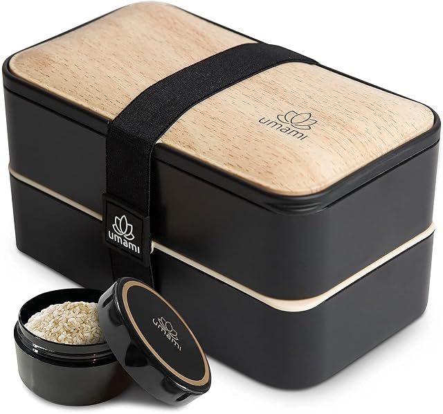 Umami Bento Box for Adults/Children, New Premium Edition, Includes 1 Sauce pots & Cutlery 4 Pieces, Lunch Box for Men/Women, 2 Meal prep containers, Microwave & Dishwasher & Freezer Safe, BPA Free